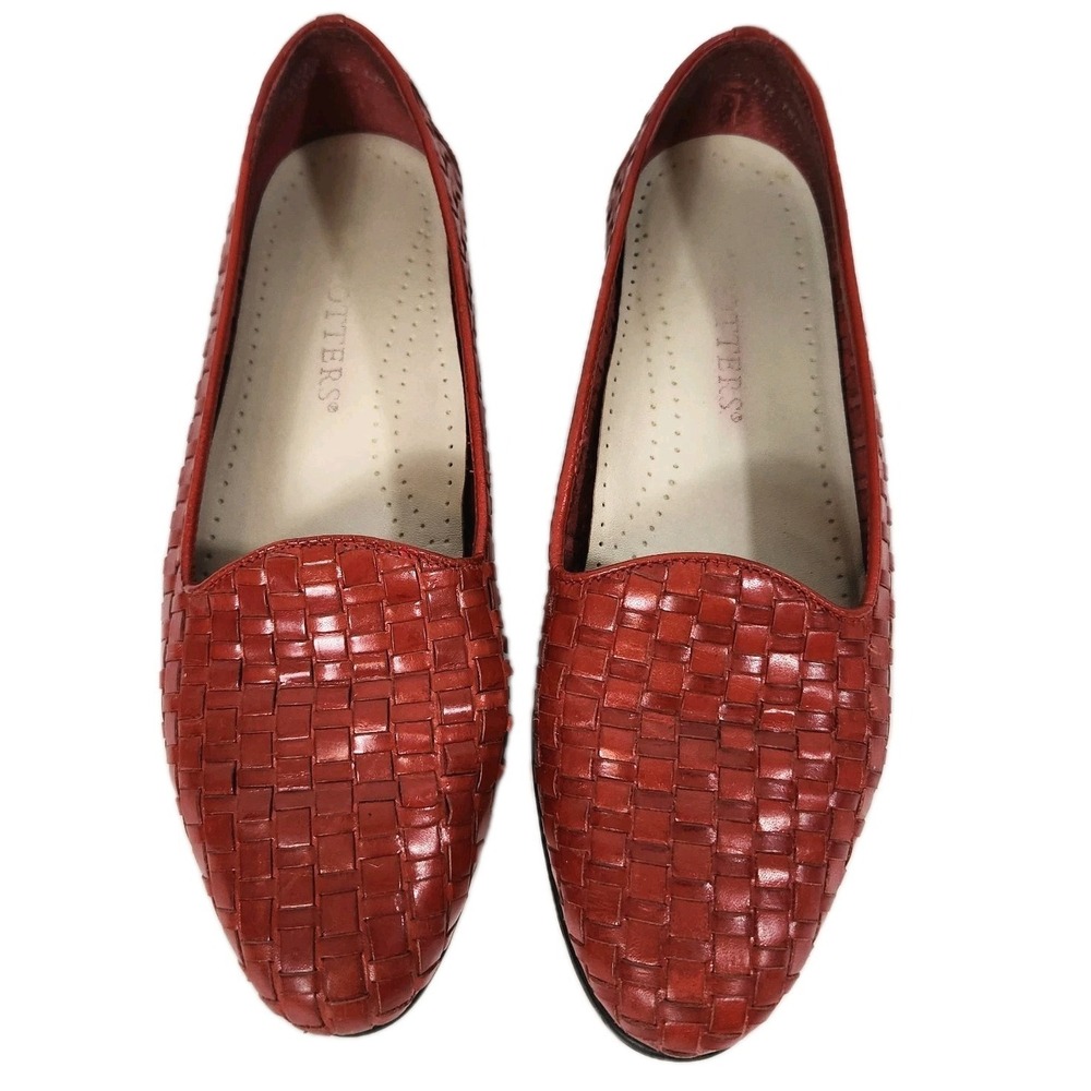 Trotters Red Woven Leather Loafer Flats 7.5 Basket Weave Cottagecore Grandmacore